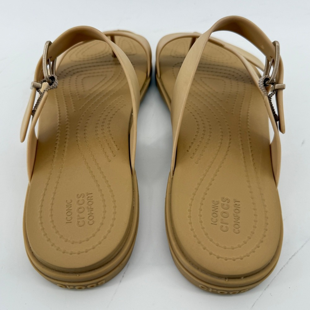 Crocs Tulum Toe Post Toe Sandal Metallic Champagne Tan Women 10 Slip On Buckle - Picture 4 of 8